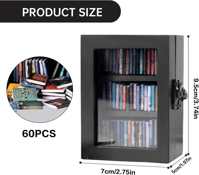 TABTAG Anxiety Bookshelf Mini Book Micro Display Stand a Miniature Library Equipped with 60 Mini - Books is an Ideal Decorative Gift for Book Enthusiasts (Black) - Image 3